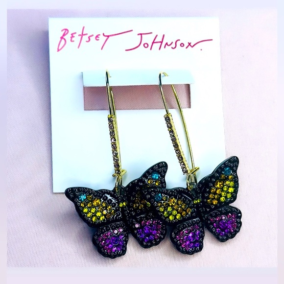 Betsey Johnson Jewelry - Betsey Johnson Gold Tone Crystal Rainbow Butterfly Dangle Drop Earring